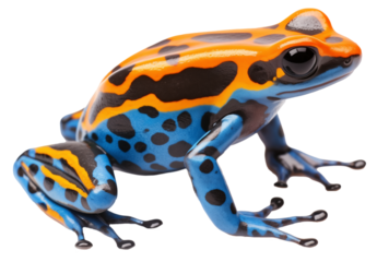 blue and orange poison dart frog isolated on white background