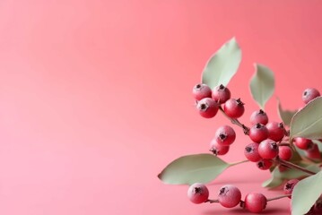 Cowberry branch closeup forest fruit. Autumn herbal vitamin with nature leaves. Generate Ai