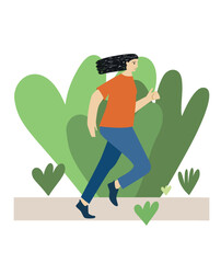 Woman running for health. Sport and active concept. Flat Cartoon Vector Illustration.