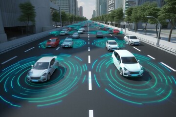 self-driving vehicle in traffic. Generative AI