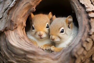 adorable affectionate squirrel pair cuddling on Valentine's Day. Generative AI