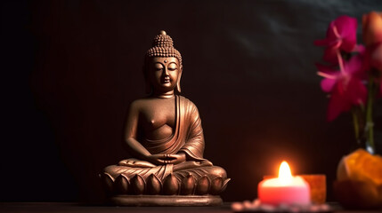 Buddha in meditation with lotus flower