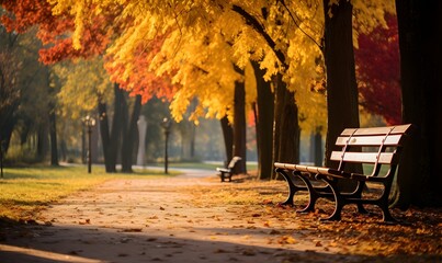 Fototapeta na wymiar bench in autumn park, Generative AI