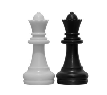 white and black queen chess piece on transparent background