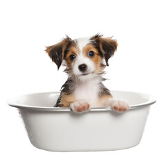 Cute puppy dog in bathtub - obrazy, fototapety, plakaty