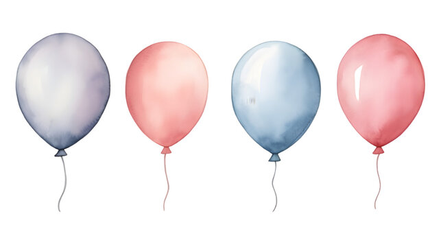 Watercolor balloons isolated on transparent background