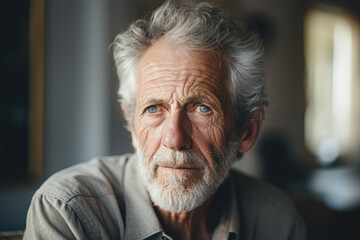 Senior man emotion face serious ,concern, sad, thing, unhappy.