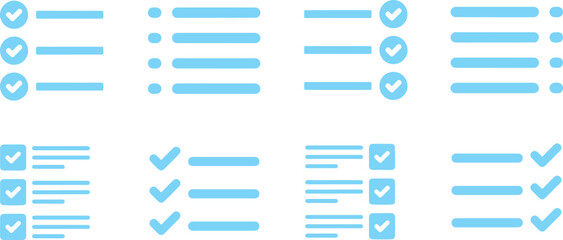 Pixel perfect icon set of checklist, to-do list, control list. Thin line icons, flat vector illustrations. Isolated on white, transparent background