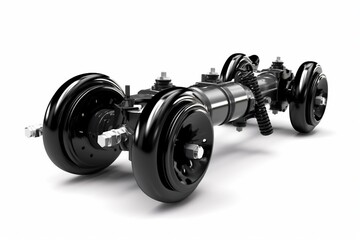 3D rendering of black axle with air suspension for heavy truck on white background. Generative AI