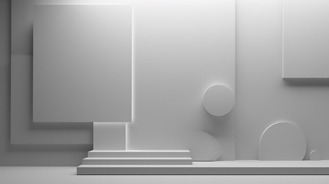 3d white stairs and abstract geometric background. product display concept.