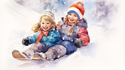 Winter season background people characters. Winter outdoor activities. People have fun.