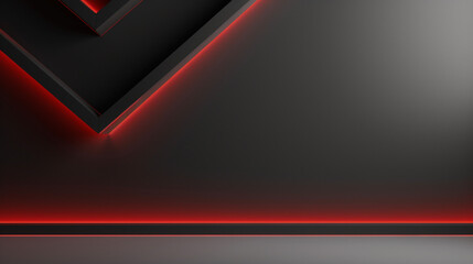 3d minimalist red neon room in the dark room black Futuristic background wall illuminated red with copy space