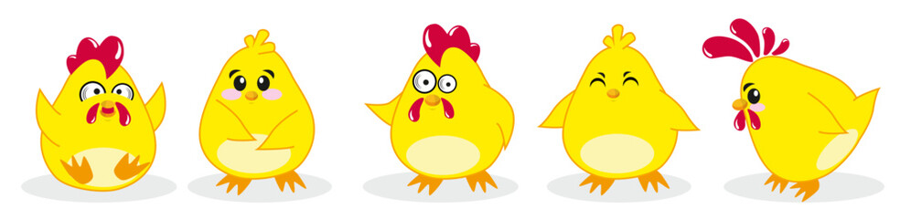 group of yellow funny cartoon Easter chickens