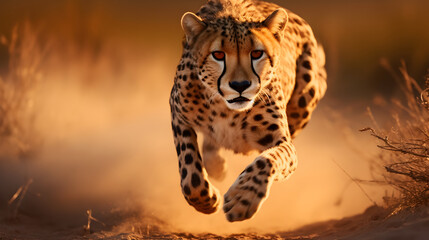 Cheetah running in the mud
