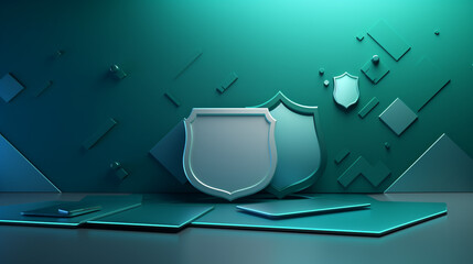 3D cyber security password antivirus green shield technology background for antihacking computer safety with copy space