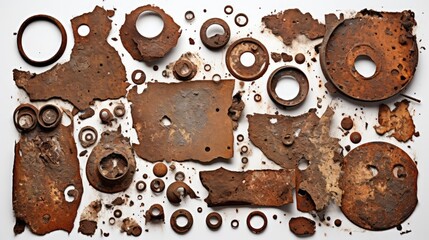 stock images of pieces of rust isolated on a white background, offering a unique and grungy texture template for artistic design projects