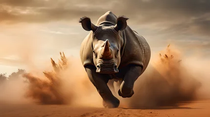 Keuken spatwand met foto Rhino running with dust behind him © Trendy Graphics