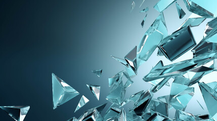 Shattered glass with copy space on blue background