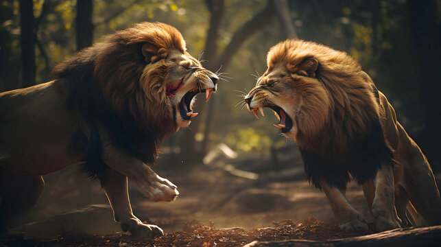 Two lions fight with each other