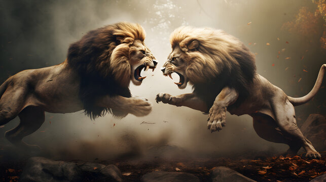 Two lions fighting with each other