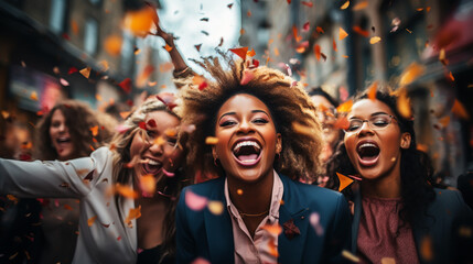 Obraz premium Businessman throwing confetti in the air