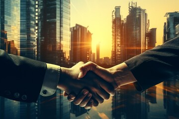 Teamwork Triumph: Businessman Handshake for Successful Partnership - obrazy, fototapety, plakaty