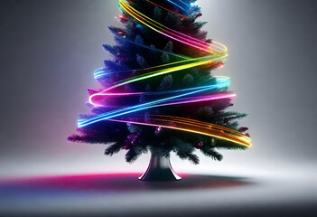 Christmas tree with phosphorus lights in minimal style