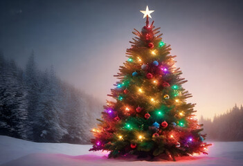 Christmas tree with phosphorus lights in minimal style