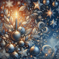 Drawing from the essence of the first and second images, a wallpaper pattern weaves together festive elements like twinkling star ornaments