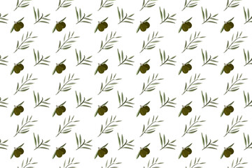 Olive bouquet with green leaf as seamless pattern background