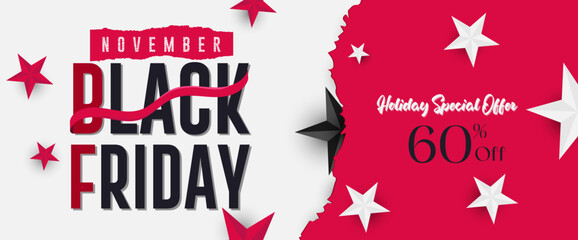 Black Friday Holiday sale horizontal  Advertising Poster banner, Red and white design vector illustration.
