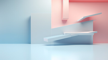 3d minimalist abstract geometric background with soft pink and blue color