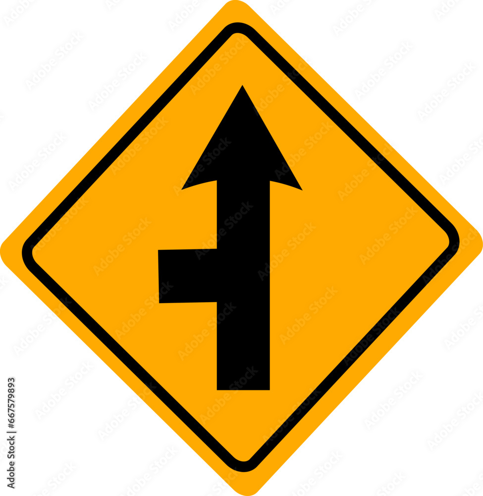 Poster traffic sign, intersection with minor side-road on the left. replaceable vector design.