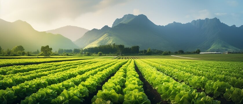 orning Glory: Sustainable Lettuce Farm with Mountain Backdrop