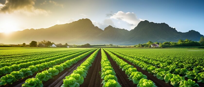 Green Lettuce Field in the Mountains: Sustainable Farming Scene