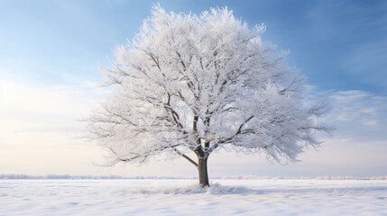 essence of winter with compelling stock images of a tree without leaves, symbolizing the tranquility of the season. Ideal for winter landscapes, seasonal concepts, and minimalistic designs. - obrazy, fototapety, plakaty