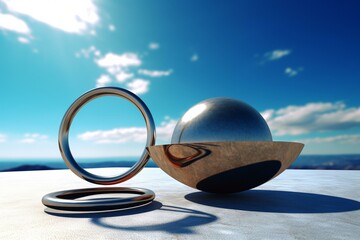 Fototapeta na wymiar A picture of two spherical objects surrounded by rings against a backdrop of a blue sky. Generative AI