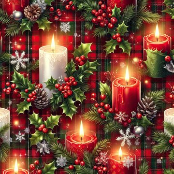 candles and ornaments christmas background or wrapping paper