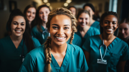 Portrait of a smiling nurse in a hospital - obrazy, fototapety, plakaty