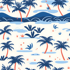 Fototapeta na wymiar Seamless Colorful Tropical Palm Tree Pattern. Seamless pattern of Palm Tree in colorful style. vector art. Hand drawn exotic illustration for summer design, beach swimwear fabric, wallpaper