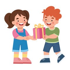 children gift a box celebration character poses collection illustration vector eps