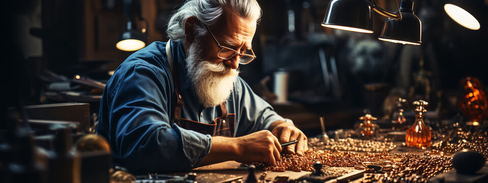 A jeweler works with a piece of jewelry