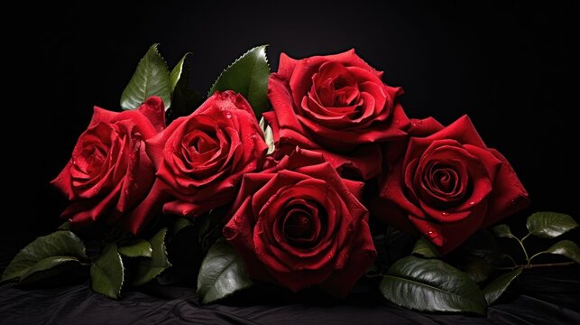 images of beautiful red roses against a striking black background, capturing the timeless elegance and romantic allure of these exquisite blooms