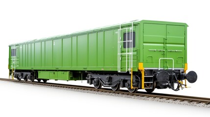 a green rail car isolated on a clean white background, symbolizing efficient freight transport in the industrial sector