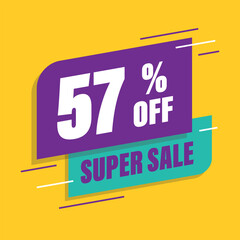Fifty seven 57% percent purple and green sale tag vector