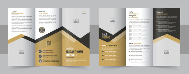 Real estate business trifold brochure template layout, Construction and renovation trifold brochure template design vector - obrazy, fototapety, plakaty