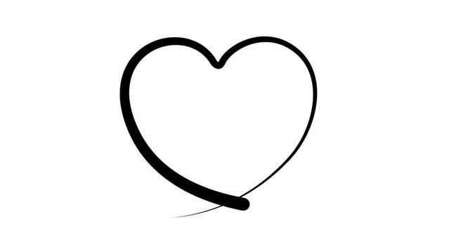 Animated black heart drawn with liquid effect. The effect of a drawing and disappearing brush stroke. Concept of love, volunteering, donation. Vector illustration isolated on the white background. Loo