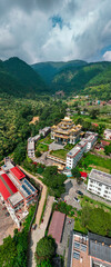 Aerial view of the Azom Monastery in Dakshinkali, Nepal. It is close to Guru Rinpoche Statue. It is...