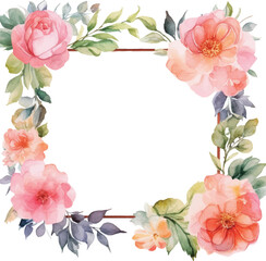 Watercolor wedding frame on white background