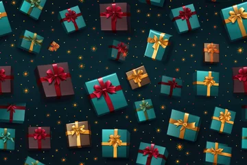 Fototapeten seamless Christmas pattern with gifts © VIRTUALISTIK